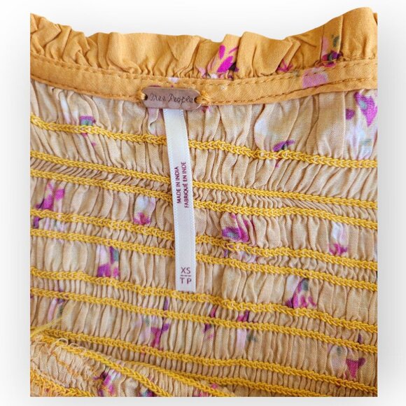 Free People Smocked Floral Ruffled Kaia Tank Top XS Mango EUC - Picture 6 of 9